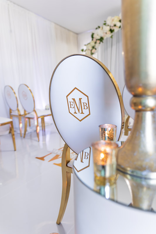Luxury micro wedding chairs with monogram